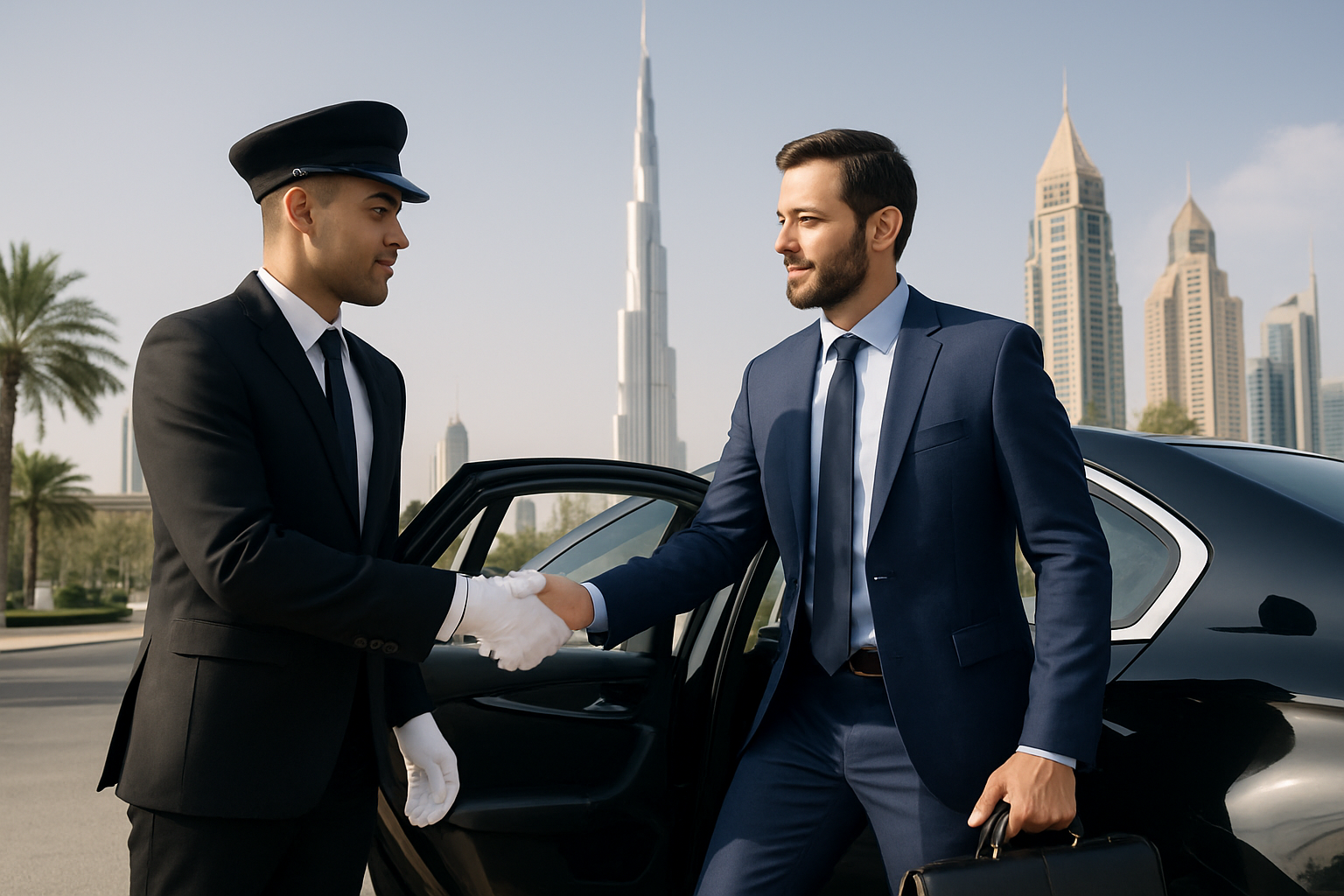 Professional chauffeur assisting customer in Dubai